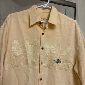 Men's Beige Embroidered Button Down Shirt-Bamboo Cay